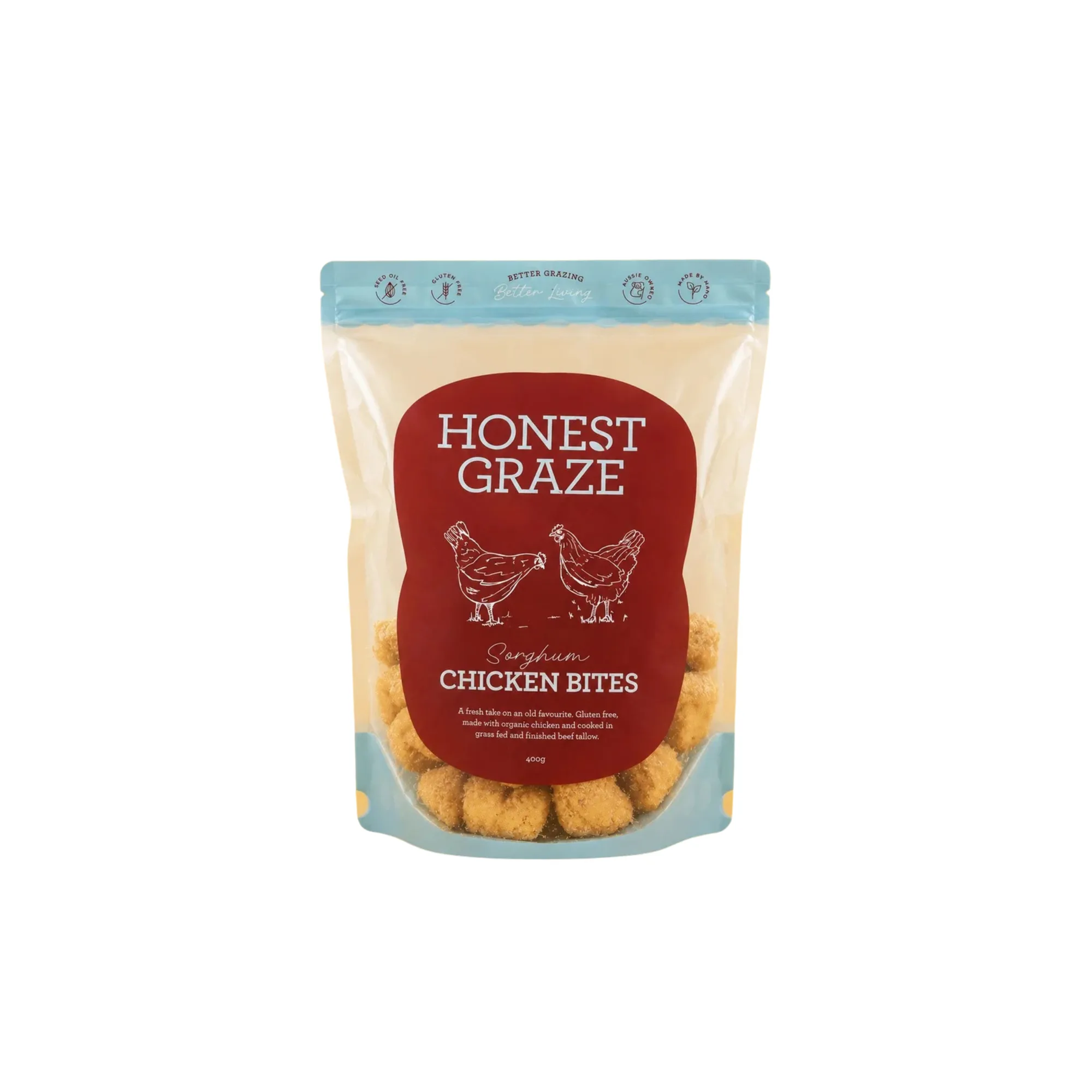 Gluten free organic chicken bites from Honest Graze, now in store
