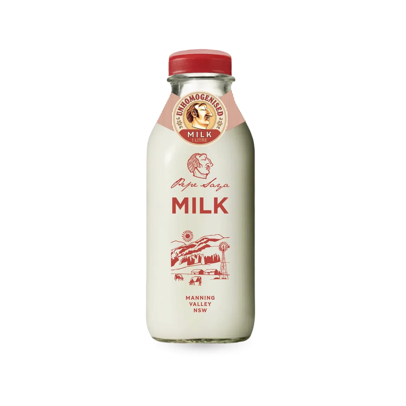 Milk - Unhomogenised, 1L Glass Bottle ($2 Return)