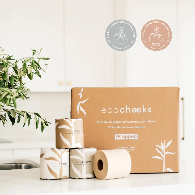36 WRAPPED Rolls, Unbleached Bamboo Toilet Paper.