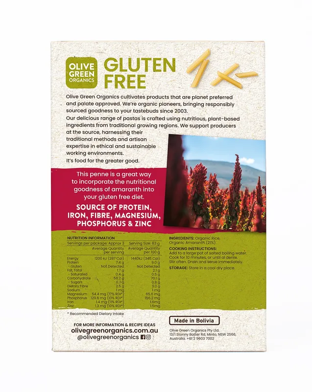 Penne - Organic Gluten Free, Amaranth & Rice, 2 x 250g - alternate