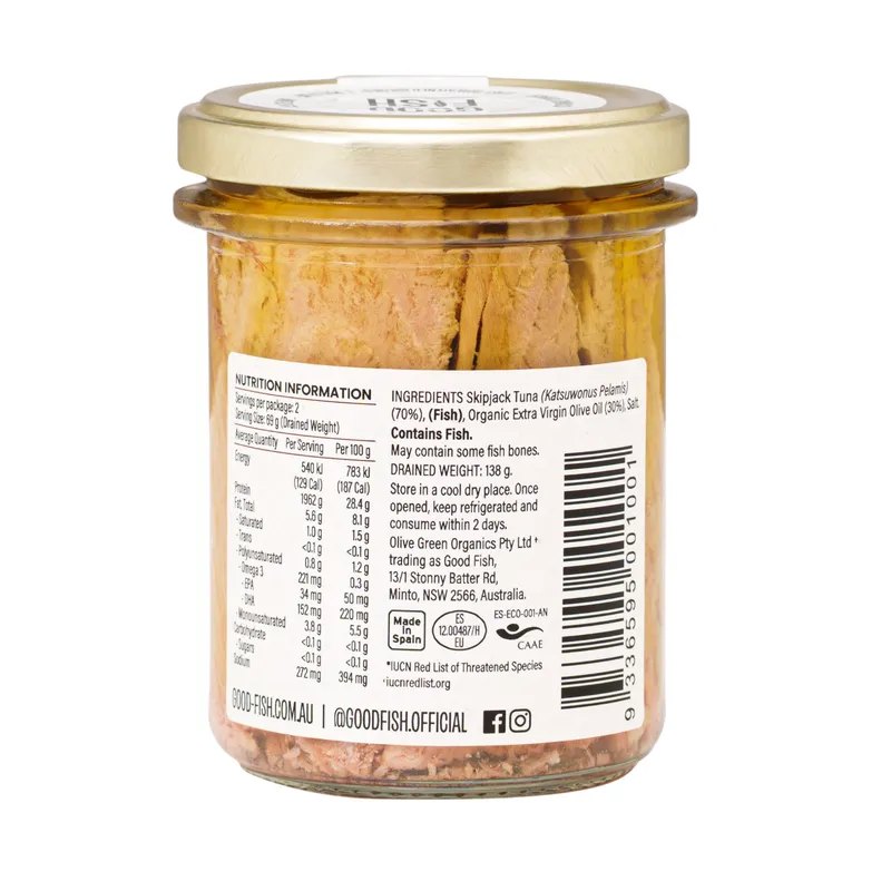 Tuna in Organic EVOO - Wild Caught, 2 x 195g Jar - alternate