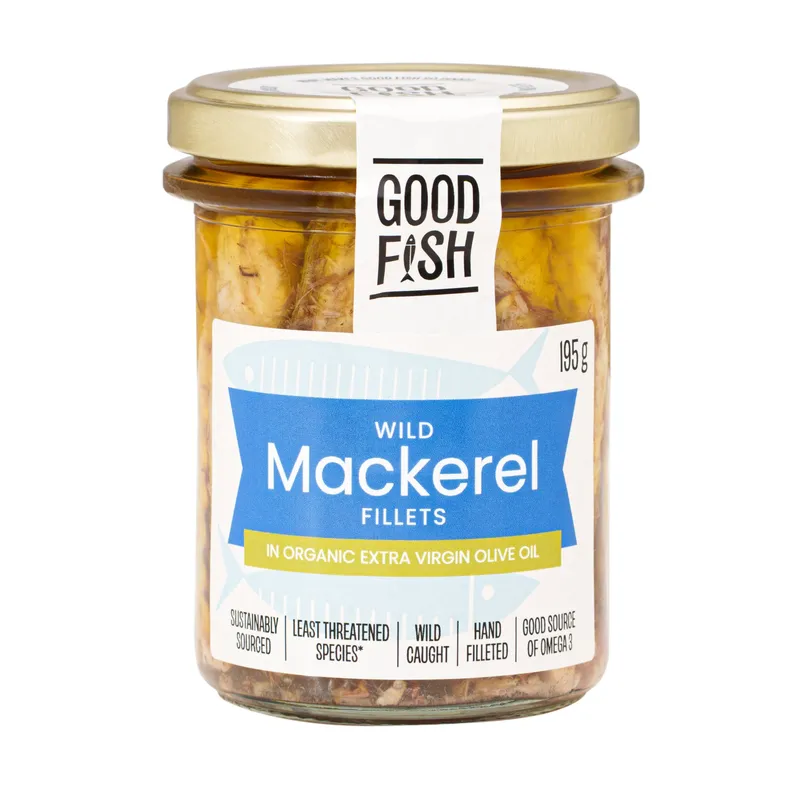 Mackerel Fillets in Organic EVOO - Wild Caught, 2 x 195g Jar