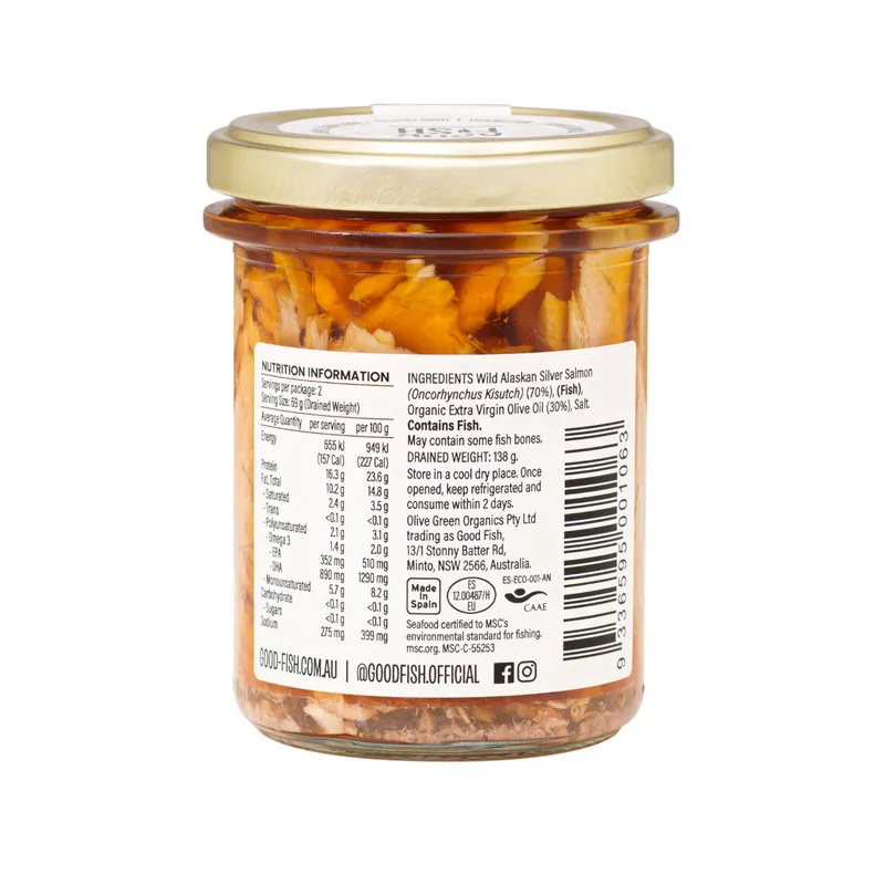 Alaskan Salmon in Organic EVOO - Wild Caught, 2 x 195g Jar - alternate