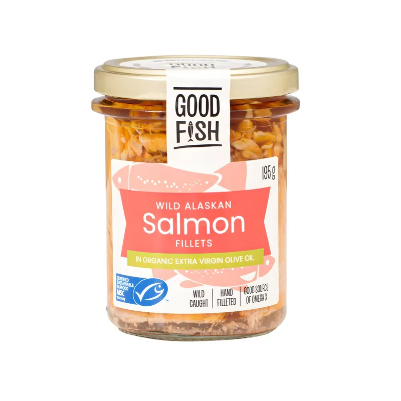 Alaskan Salmon in Organic EVOO - Wild Caught, 2 x 195g Jar