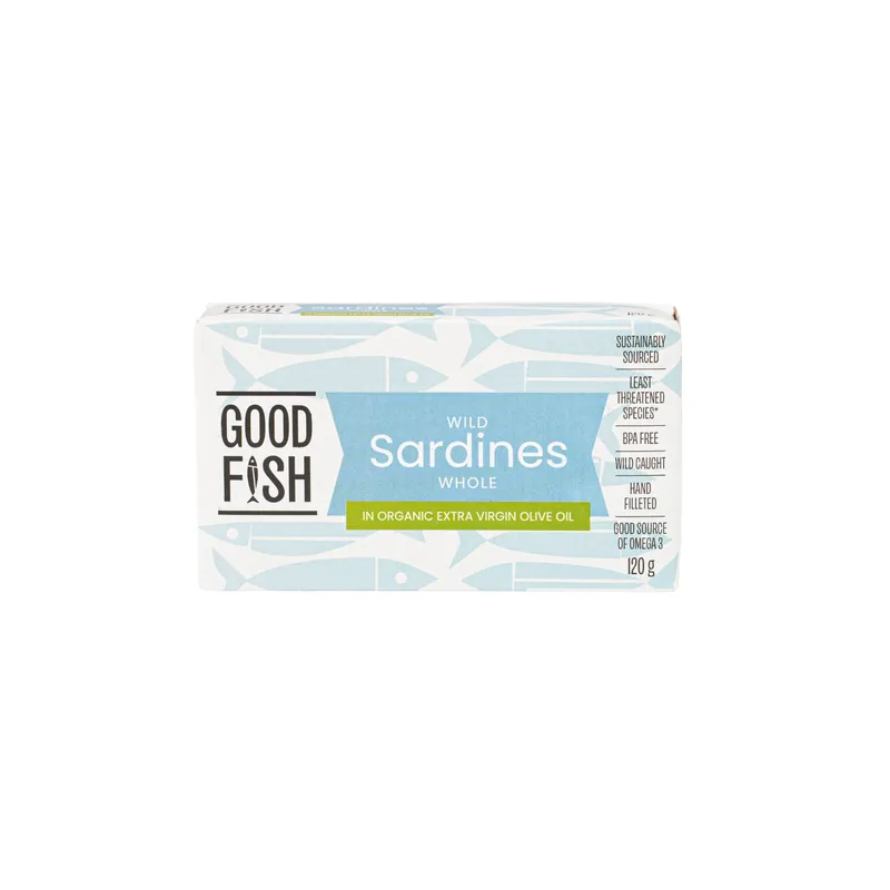 Sardines in Organic EVOO - Wild Caught, 2 x 120g Tin