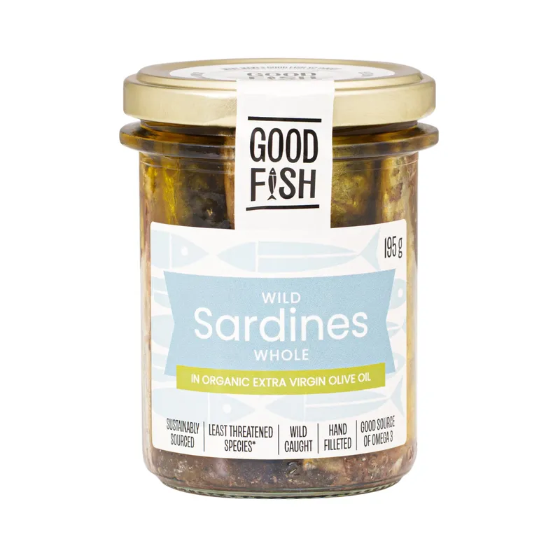 Sardines in Organic EVOO - Wild Caught, 2 x 195g Jar